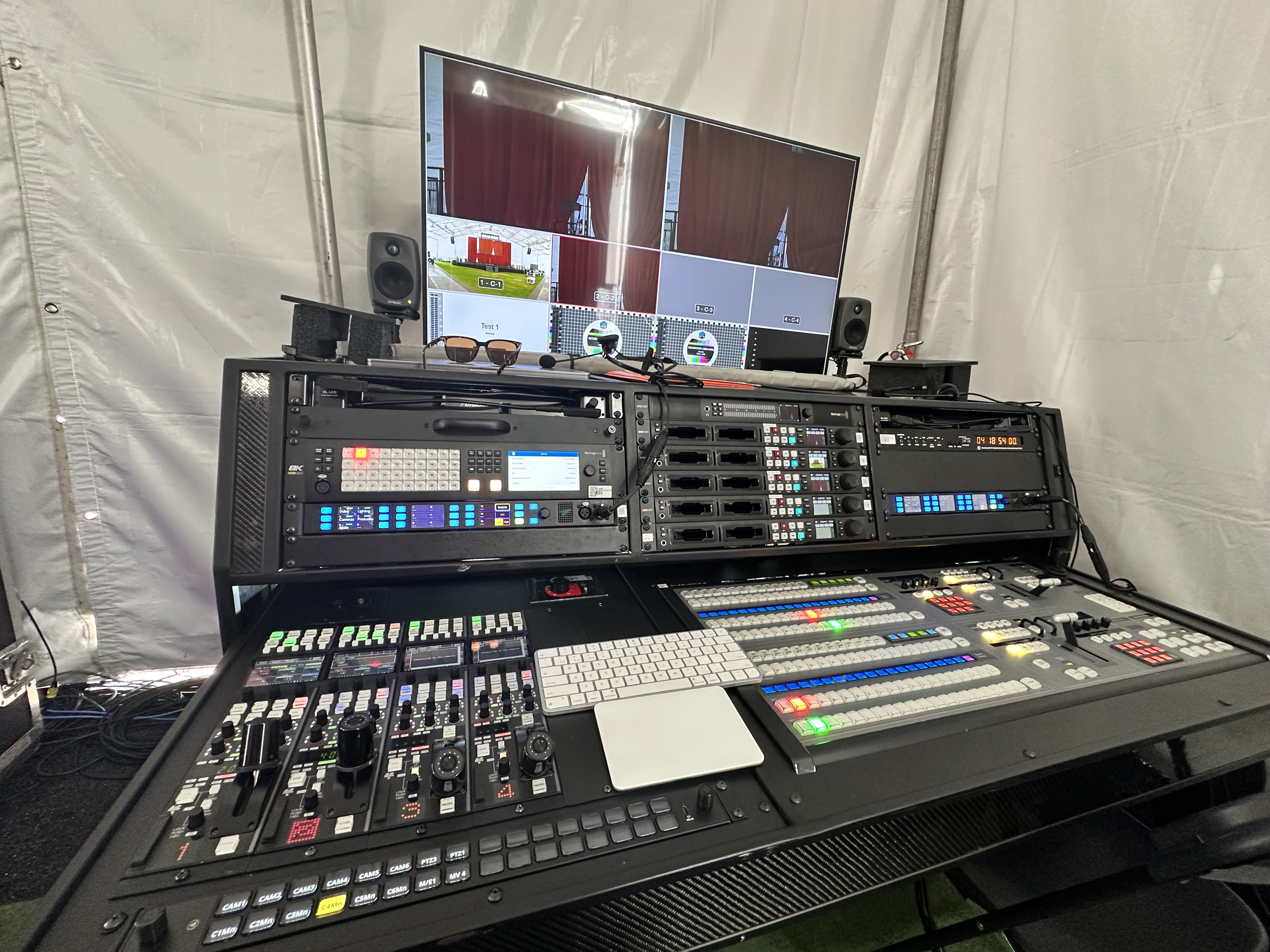 Professional video switcher rack and multiview monitor